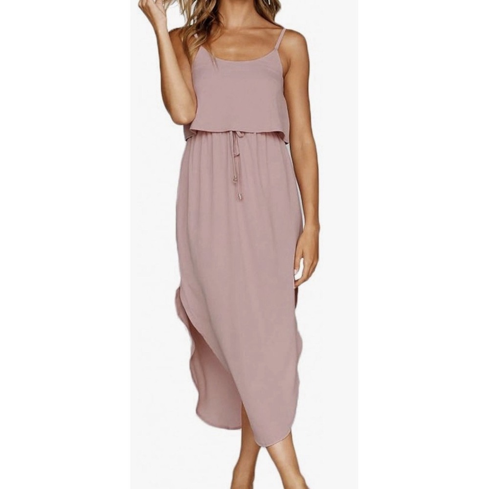 NERLEROLIAN NEW Women's Medium Blush Adjustable Strappy Split Casual Midi Dress